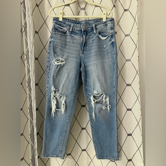 Old Navy Distressed Blue Women's Jeans High Rise OG Straight - Picture 1 of 5